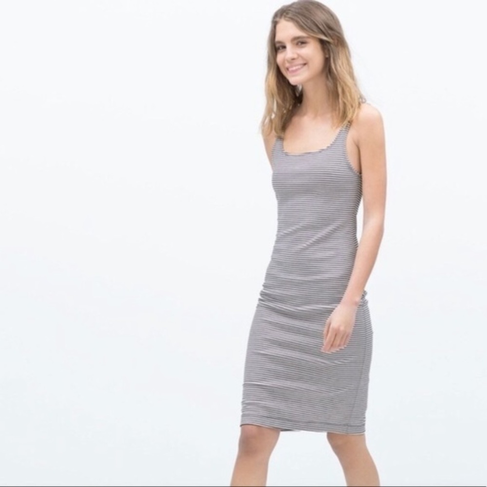 ZARA White and Black Pin Striped Body-con Dress
